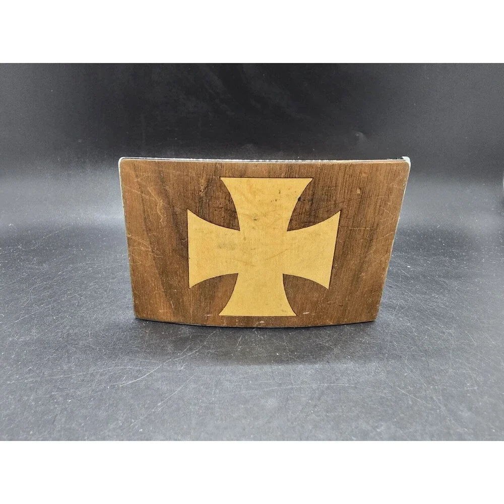 Iron Cross Metal And Leather Belt Buckle Biker Western Rare HTF